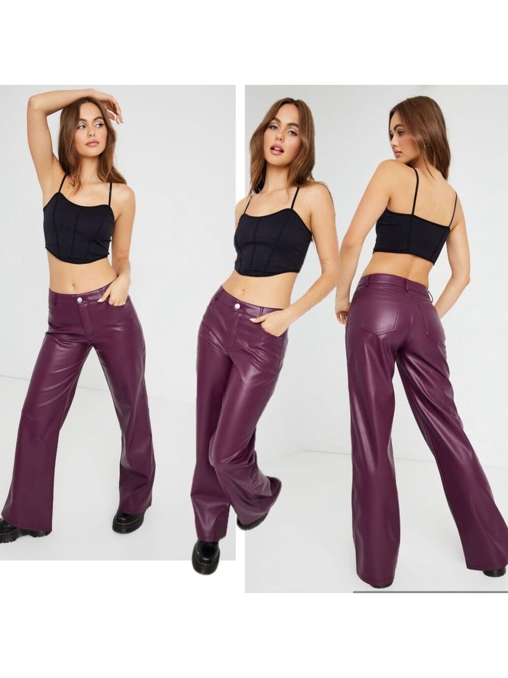 Garage Fig Purple Brooke Faux Leather Low Rise Pant Sz M NWOT Pleather Vegan